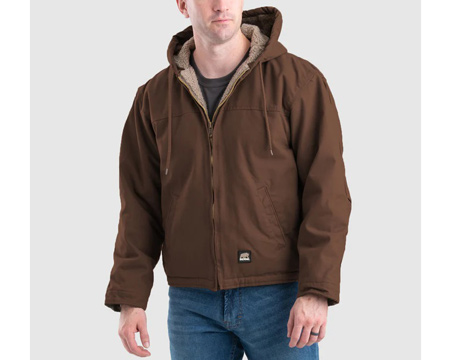 Berne® Men's Heartland Washed Duck Hooded Work Coat - Bark Brown