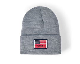 Ariat® Rebar American Flag Patch Beanie - Heather Grey