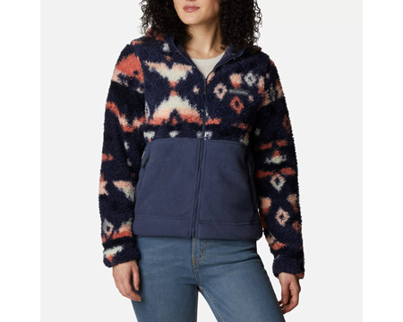 Columbia® Women's Winter Pass Sherpa Hooded Full Zip Fleece Jacket in Nocturnal Rocky Mountain Print