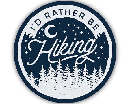 Stickers Northwest® I'd Rather be Hiking Round Sticker on Navy Background