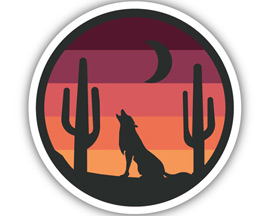 Stickers Northwest® Wolf Sunset Round Sticker on White Background