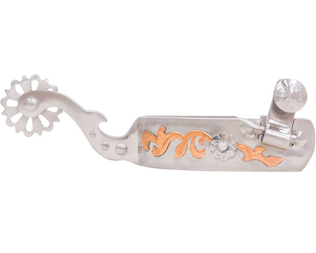 Cowboy Tack® Josiane Gauthier Copper Floral & Crystal Spurs - Brushed Stainless Steel
