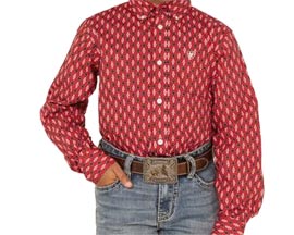 Ariat® Boy's Noland Classic Long Sleeve Western Shirt in Red