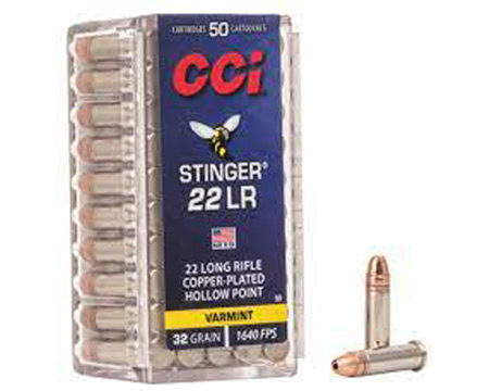 CCI® 22LR Stinger Copper-Plated HP 32-grain Hunting Ammo - 50 rounds
