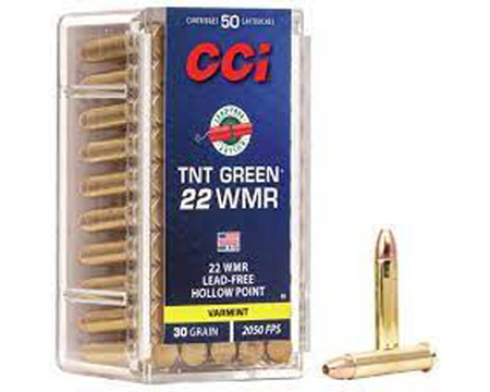 CCI® 22WMR TNT Green Lead-Free HP 30-grain Hunting Ammo - 50 rounds