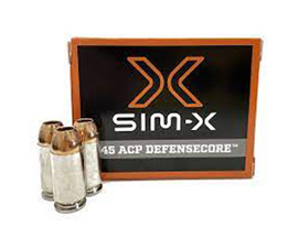 Sim-X® 45 ACP DefenseCore HP 72-grain Defense Ammo - 20 rounds