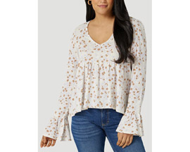 Wrangler® Women's Floral Boho Sleeve Babydoll Blouse in White