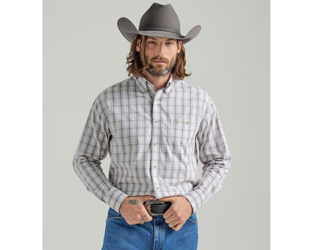 Wrangler® Men's George Strait Long Sleeve Button Down One Pocket Plaid Shirt - Olive Green