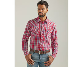 Wrangler® Men's Long Sleeve Fashion Western Snap Plaid Shirt - Med Red