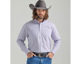 Wrangler® Men's George Strait Long Sleeve Button Down Two Pocket Plaid Shirt - Lilac