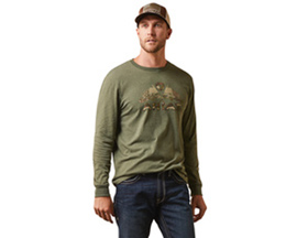 Ariat® Mens Basic Brine Olive Double American Flag Long Sleeve Shirt