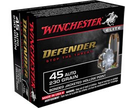 Winchester® 45 Auto Defender Bonded Jacketed HP 230-grain Defense Ammo - 20 rounds