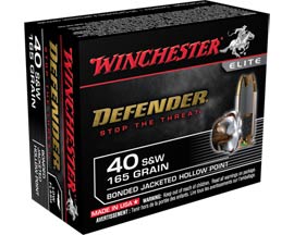 Winchester® 40 S&W Defender Bonded Jacketed HP 165-grain Defense Ammo - 20 rounds