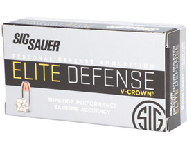 SigSauer® 9mm Luger Elite Defense V-Crown Jacketed HP 115-grain Defense Ammo - 50 rounds