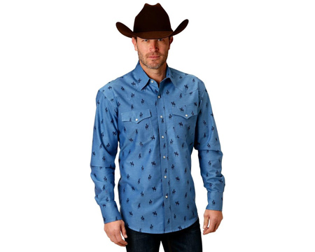 Roper® Men's Western Horseman Snap Shirt - Blue