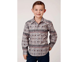 Roper® Boy's Long Sleeve Horizontal Western Shirt - Blanket Aztec Print