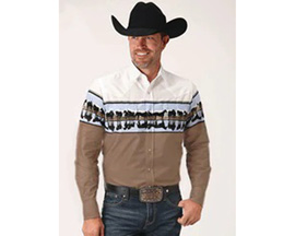 Roper® Men's Waterside Reflection Border Shirt - Tan