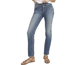 Silver® Women's Suki Mid Rise Straight Leg Jeans - Medium Indigo