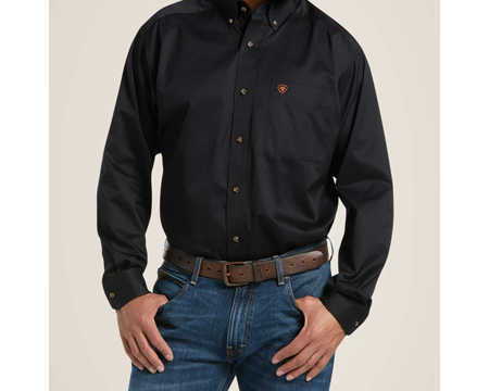 Ariat® Men's Solid Twill Classic Fit Long Sleeve Button Shirt - Black