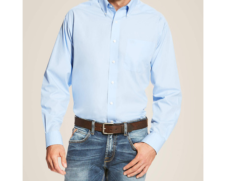 Ariat® Men's Wrinkle Free Solid Color Button-Down Shirt - Light Blue