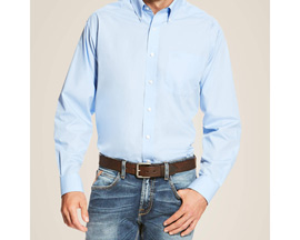 Ariat® Men's Wrinkle Free™ Solid Color Button-Down Shirt - Light Blue