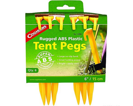 Coghlan® Rugged ABS Plastic Tent Pegs - 6 Pack