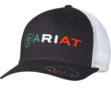 Ariat® Men's Mesh Adjustable Hat with Shield & Text Logo - Mexico Flag Colored