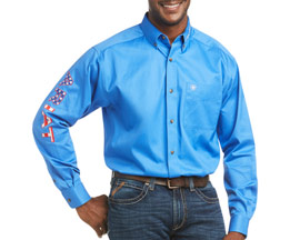 Ariat® Men's Team Logo Twill Classic Fit Long Sleeve Button Shirt - Blue America