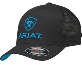 Ariat® Men's Mesh Flexfit Hat with Logo - Black / Turquoise