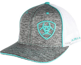 Ariat® Men's Mesh Flexfit Hat with Offset Logo - Heather Gray / Turquoise
