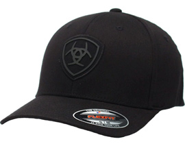 Ariat® Men's Fabric Flexfit Hat with Shield Logo Patch - Black