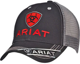 Ariat® Men's Mesh Adjustable Hat with Logo - Black / Gray / Red