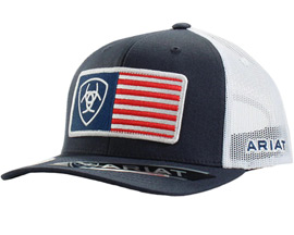 Ariat® Men's Mesh Adjustable Hat with Flag Logo - Navy