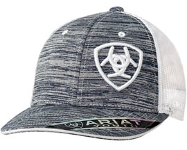 Ariat® Youth's Mesh Adjustable Hat with Offset Logo - Heather Gray / White