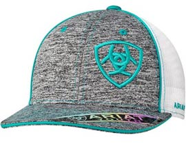 Ariat® Youth's Mesh Adjustable Hat with Offset Logo - Heather Gray / Turquoise