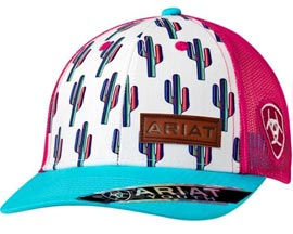 Ariat® Youth's Mesh Adjustable Actus Hat with Leather Logo - Pink / Turquoise