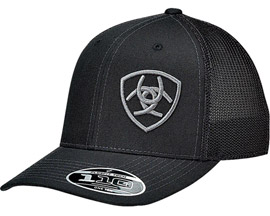 Ariat® Men's Mesh Flexfit Hat with Offset Shield Logo - Black