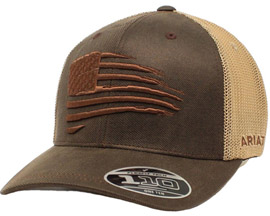Ariat® Men's Mesh Adjustable Hat with American Flag Embroidery - Oilskin Brown