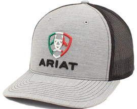 Ariat® Men's Mesh Adjustable Hat with Shield & Text Logo - Gray / Mexican Flag
