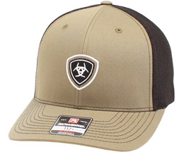 Ariat® Men's Mesh Adjustable Hat with Embroidered Shield Logo Patch - Olive / Black