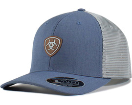 Ariat® Men's Mesh Adjustable Hat with Shield Logo Patch - Light Blue / Gray