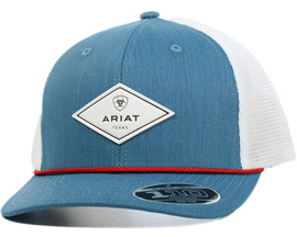 Ariat® Men's Mesh Adjustable Hat with Diamond Patch & Rope Accent - Blue / White