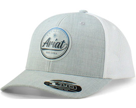 Ariat® Men's Mesh Adjustable Hat with Logo Patch - Light Gray / White