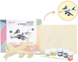 Hands Craft® 3D Wooden Puzzle & Paint Kit - Civil Airplane