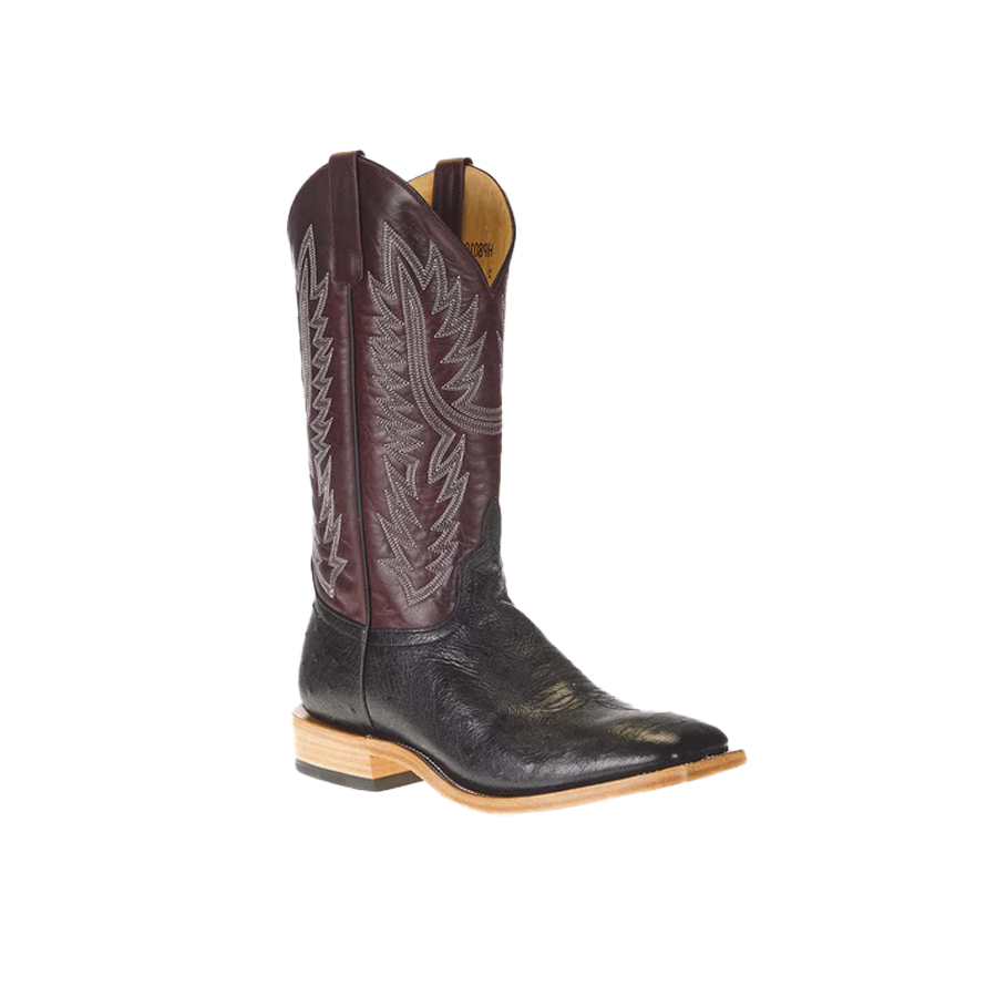 HORSE POWER BLACK SMOOTH OSTRICH BOOT WITH WINE PULL UP
