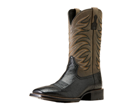 Ariat® Men's Badlands Wide Square Toe Western Boots - Black Smooth Quill Ostrich