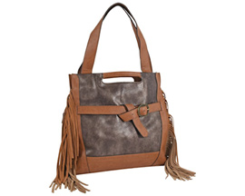 Trenditions® Catchfly Brushed Metalic Tote Bag - Tan Trim