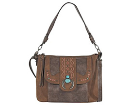 Trenditions® Catchfly Shoulder Bag Brushed - Brown Embroidered Design