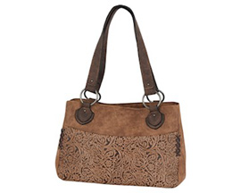 Trenditions® Justin Ostrich Satchel Weathered Tooling Pattern - Brown