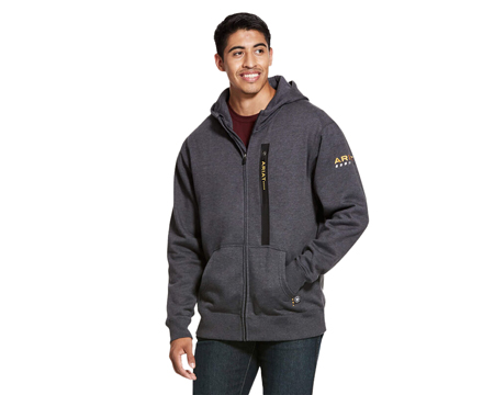 Ariat Men's Rebar Workman Full Zip Hoodie in Charcoal Heather